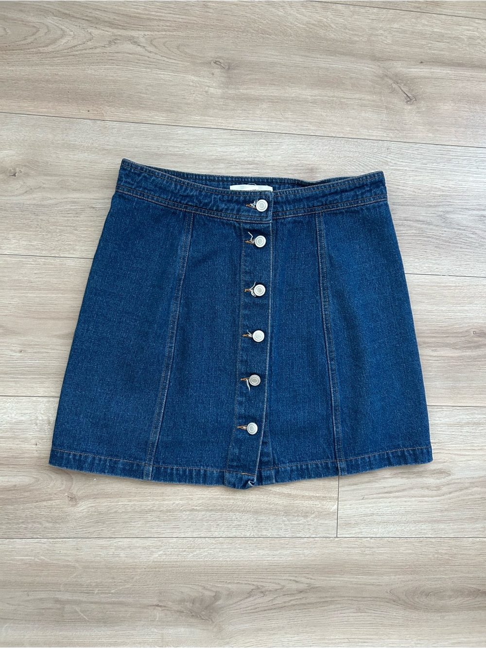 Sans Souci Dark Blue Button-Front Denim Mini Skirt